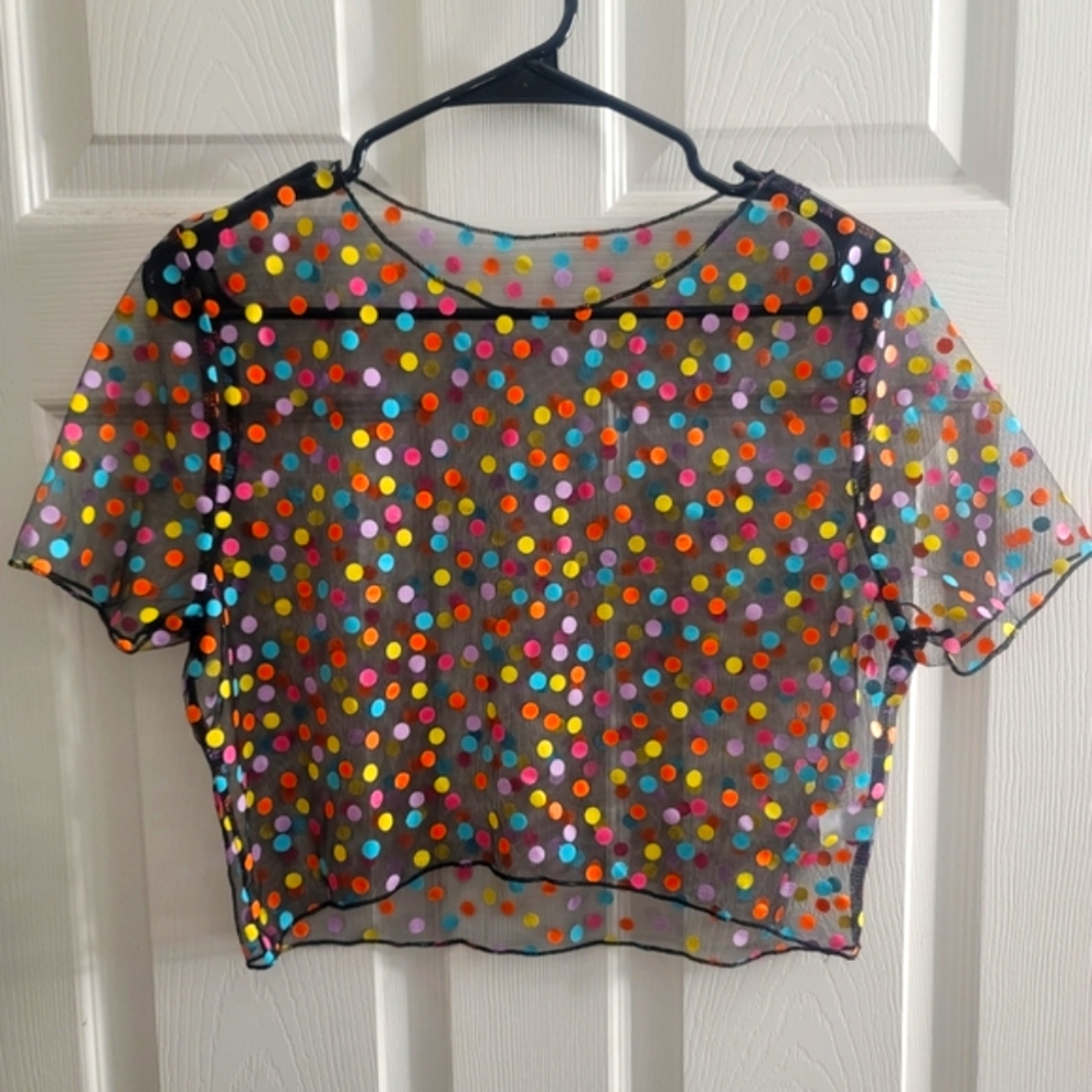2 piece sheer polka dot outfit